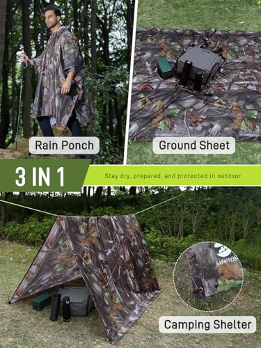 Extra Thick Hooded Rain Poncho Double Layer Waterproof Raincoat Jacket for Men Women Adults