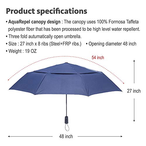 Large Umbrella Windproof 54 Inch Folds Into Portable Travel Size
