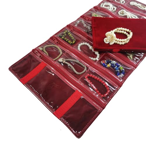 Travel Jewelry Roll Bag Portable Organizer Pouch With Grids&PVC Cover Storage Bags for Necklace