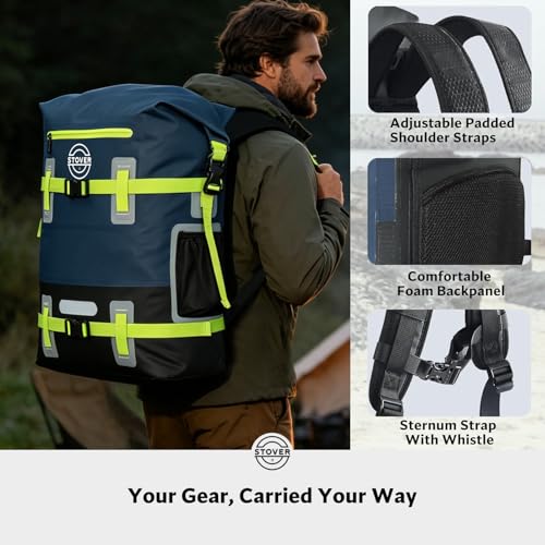 30/40/55L Waterproof Dry Backpack & Phone Case - 2XL Floating Dry Bag for Kayaking, Travel, Hiking, Fishing, Camping, Motorcycles & Beach, Heavy-Duty Roll Top Men/Women (Navy Blue/Black/Green)