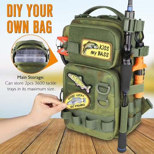 Small Fishing Backpack Fishing Sling Bag with 3600 Tackle Box Small Tackle Backpack with Tool Set Green