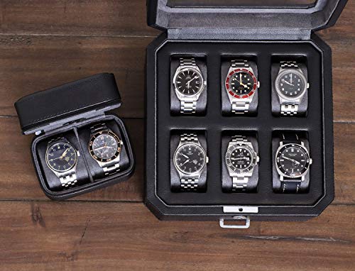 Gift Set 6 Slot Leather Watch Box and 2 Watch Travel Case