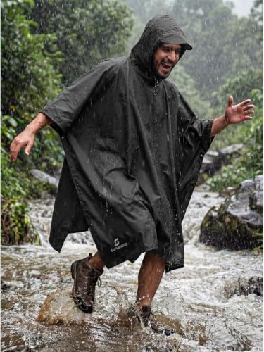 Adult Rain Poncho Waterproof Hooded Raincoat Lightweight Packable