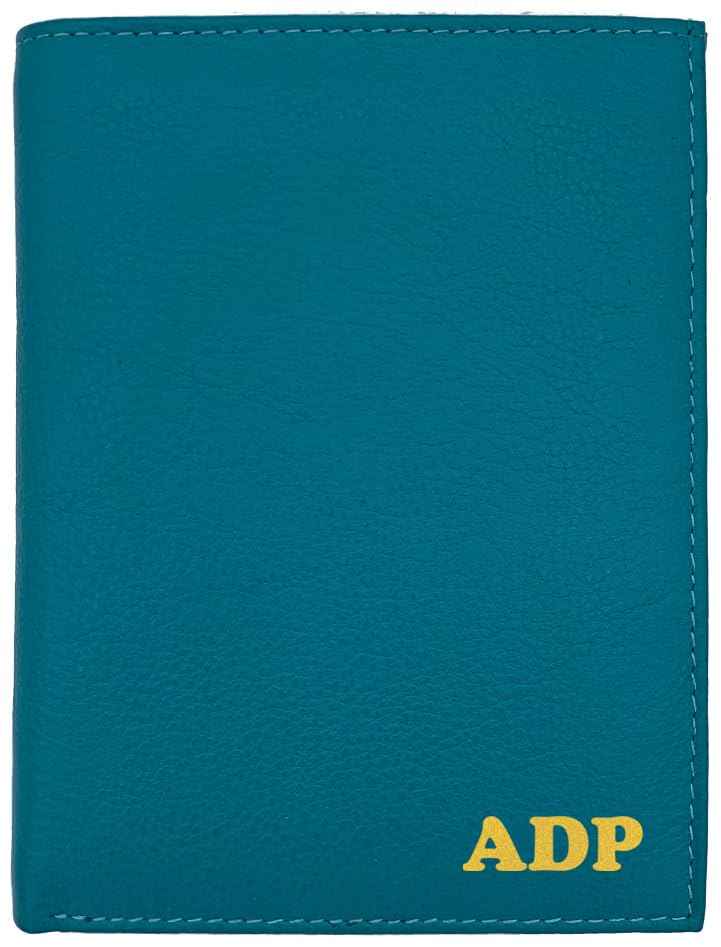 Deluxe Personalized Monogrammed Teal RFID Leather Passport Wallet