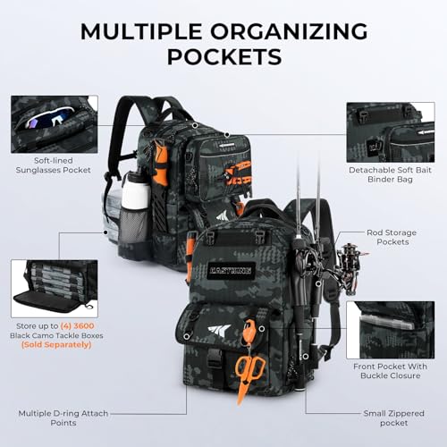 BaitSpace Fishing Backpack with Bait Binder & 2 Rod Holders