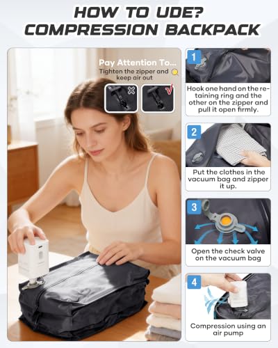 Travel Backpack for Women Men with Compression Vacuum Storage Bag & Electric Pump