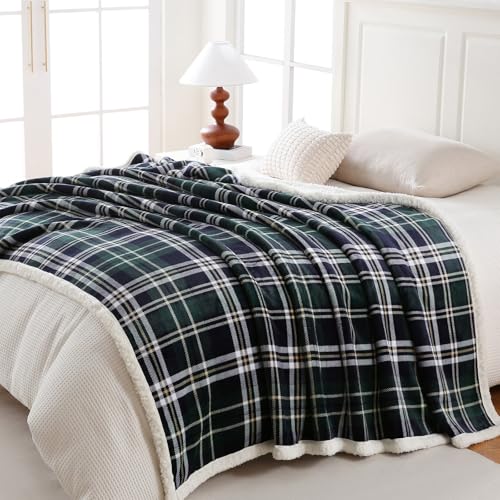 Sherpa Fleece Throw Blanket 60" x 80" Reversible Plush Fluffy Large Big Blanket Lattice Flannel Blankets for All Season Use
