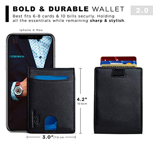 RFID Blocking Slim Bifold Genuine Leather Thin Minimalist Front Pocket Wallets for Men Billfold Wallet Men Gift
