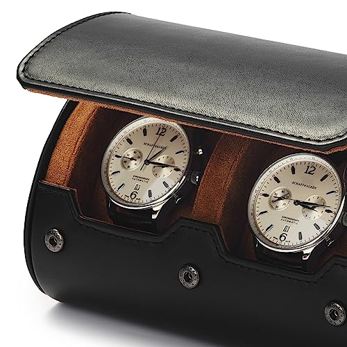 2 Slot Leather Travel Watch Case Black