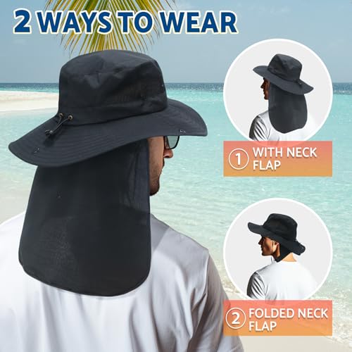 Sun Fishing Hats with Neck Flap for Men Pure Green