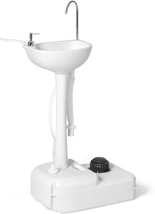 Giantex Portable Camping Sink with Soap Dispenser and Towel Holder, 19L Water Capacity with Rolling Wheels and Foot Pump for Outdoor Events, Gatherings, Camping, Portable Hand Wash Basin Stand