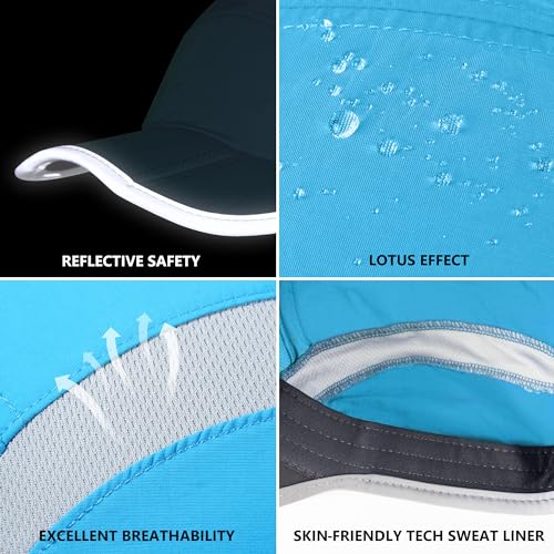 Baseball Cap Nylon Running Cap Outdoor Sports Hat for Men Women Adjustable Quick Drying Reflective Foldable UPF50+ Breath Mesh Water Repellency Race Performance Lightweight Sky Blue