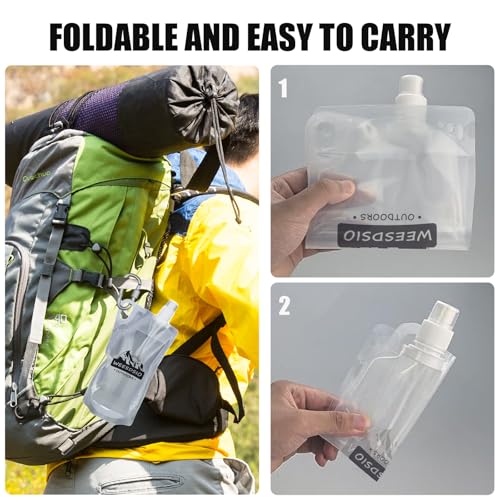 2 Pack 1L Hiking Collapsible Water Bottles with Mountaineering Buckle (2 Count)