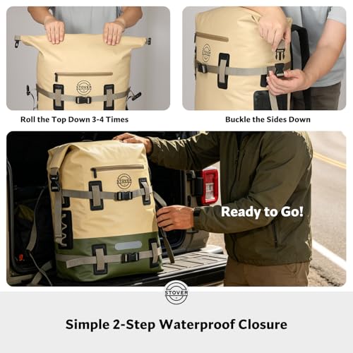 30/40/55L Waterproof Dry Backpack & Phone Case - 2XL Floating Dry Bag for Kayaking, Travel, Hiking, Fishing, Camping, Motorcycles & Beach, Heavy-Duty Roll Top Men/Women (Tan/Army Green/Brown)