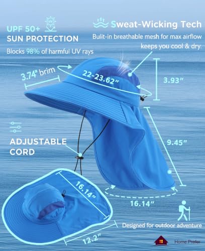UPF 50+ Sun Hats for Men Women Wide Brim Fishing Hat with Neck Flap UV Protection Sunblock Safari Bucket Hat