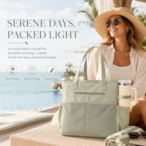 Waterproof Beach Tote Pool Bags for Women Ladies Extra Large Carry On Bag With Wet Compartment for Weekender Travel