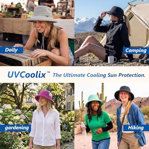Sun Hat for Women Wide Brim SPF 50 UV Protection with Chin Strap Packable Bucket Hat for Travel Beach Outdoor Summer Waterproof Lightweight Gardening H iking Fishing Camping Khaki L