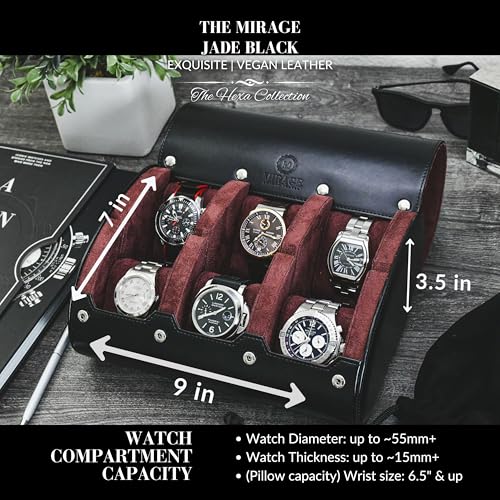 Watch Travel Case for Men Watch Roll for Travel Organizer and Display Watch Case Leather Jade Black Leather (2 Count)
