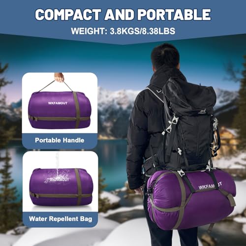 Double Sleeping Bag for Adults Machine Washable 2 Person Camping Sleeping Bag Queen Size Waterproof with Compression Sack for Cold Weather 3