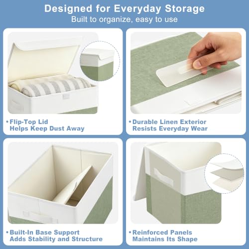 Large 22 Quart Linen Fabric Foldable Storage Bin Cube Organizer Basket with Flip (4 Count)