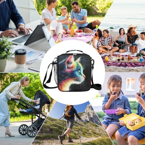 Cat Kitten Cool Kids Lunch Box for Girls Boys Reusable Insulated Lunch Bag for Kids Toddler Thermal Cooler Spacious Lunchbox with Shoulder Strap Lunchbag for School Work Picnic (A10:funny cat)
