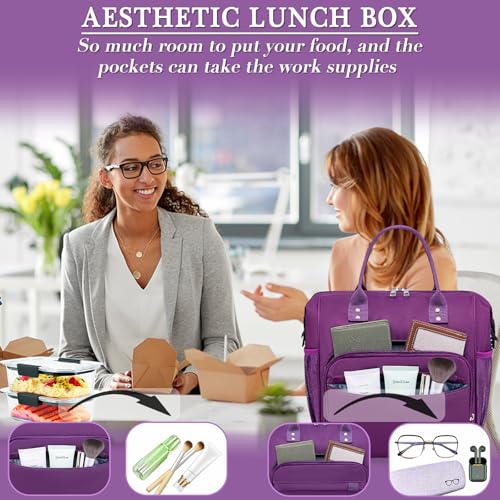 Purple Lunch Box for Women Insulated Lunch Bag Fits Bento Boxes