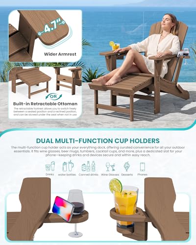 4 Pcs HDPE Folding Adjustable Adirondack Chair with Ottoman (4 Count)
