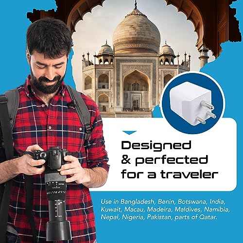 India, Nepal, Bangladesh Travel Adapter Plug with USB-A + USB-C - Type D - Usa Input - Ultra Compact - Safe Grounded Perfect for Cell Phones, Laptops, Camera (CTU-10)