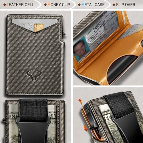 Men Slim Leather Wallet Metal Case Money Clip