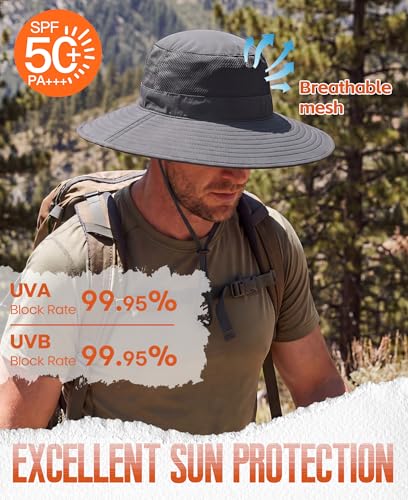 UPF50+ Mens Sun Hat Wide Brim Fishing Hat Large Brim Sun Protection Gardening Beach Bucket Hat for Men Women Dark Grey