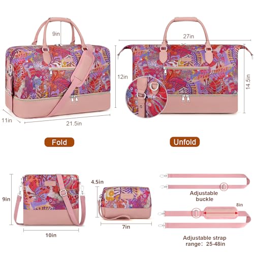 Weekender Bag for Women 21.5" Travel Duffel Large Carry On Bag 3PCS (3 Count)