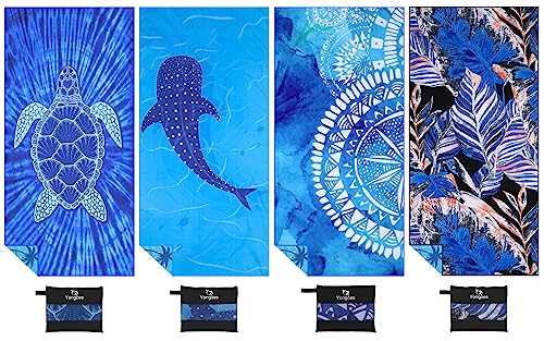 4 Pack Microfiber Beach Towel Oversized 71x32 Colorful Print Bulk (4 Count)