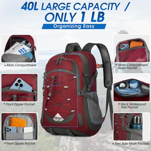 Hiking Backpack 40L Packable Lightweight Camping Daypack Men Women