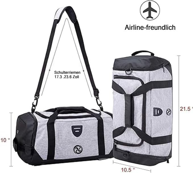Gym Duffle Bag Backpack Waterproof Sports Duffel Bags Travel Weekender Bag for Men Women Overnight Bag with Shoes Compartment Grey - Roamly