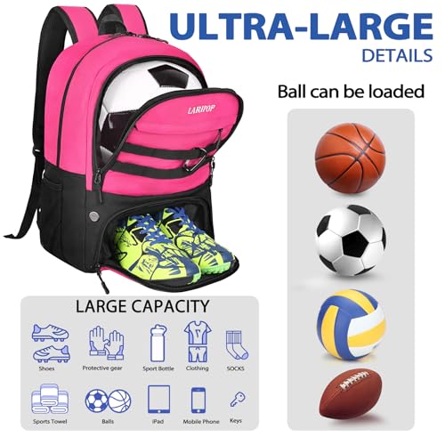 Soccer Backpack Bag with Ball Holder Ventilated Shoe Compartment Large Capacity Sports Gear Bag for Basketball Volleyball Gym