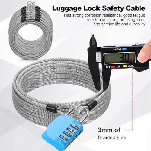 12 Pack Security Cable Luggage Lock with Loops 15 ft 3mm Braided Steel Coated Bike Cable Wire Double Loop Anti Theft Safety for U Lock (12 Count)