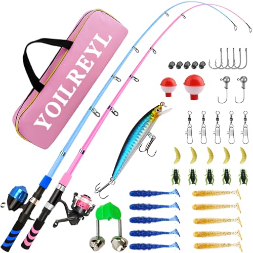 2pcs Kids Fishing Rod Portable Telescopic Fishing Rod and Reel Combo Kit with Lure Bait Set Children's Beginner Fishing Rod Set for Boys and Girls