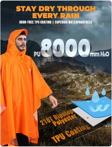 Hooded Rain Poncho for Adult Waterproof Lightweight Raincoat