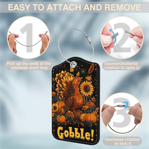 2 Pack Pumpkin and Sunflower Luggage Tags for Suitcases Autumn Turkey Leather Luggage Tags Privacy Cover ID Label with Stainless Steel Loop and Address Card for Women Men Travel Bag Backpack (2 Count)