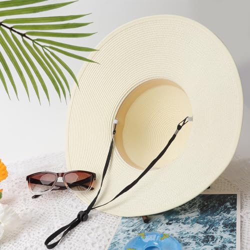 Womens Sun Straw Hat Bowknot Hat Summer Wide Brim Bucket Hats Foldable Beach Sun Hats Roll up UPF 50+
