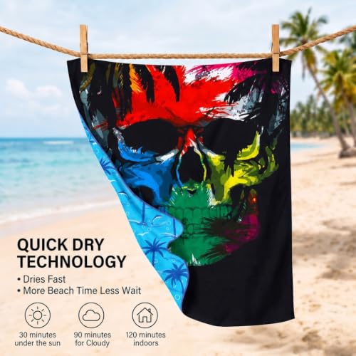 2 Pack Microfiber Beach Towels Oversized 71x32 Black Skull Mandala (2 Count)