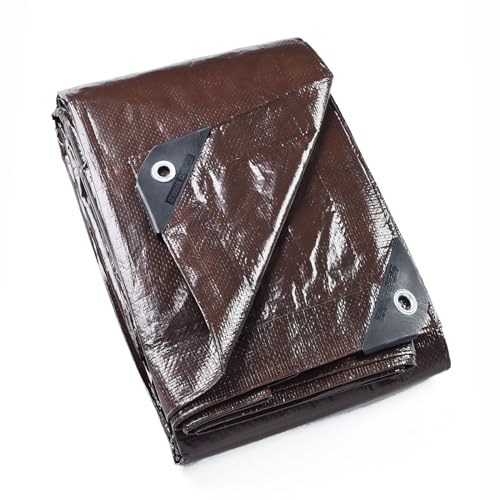 Brown Tarp 8x10 Feet Waterproof Tarps Lightweight Camping Tarp Outdoor Multi Purpose Poly Cover 6mil (80 Sq Ft)