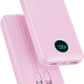 Portable Charger 40,800mAh Power Bank, 25W PD QC 4.0 Fast Charging Portable Phone Charger with Built-in Cables,LCD Display USB C Battery Pack Compatible with iPhone 16/15/14,Android Samsung (Pink)