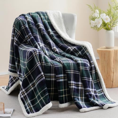 Sherpa Fleece Throw Blanket 60" x 80" Reversible Plush Fluffy Large Big Blanket Lattice Flannel Blankets for All Season Use