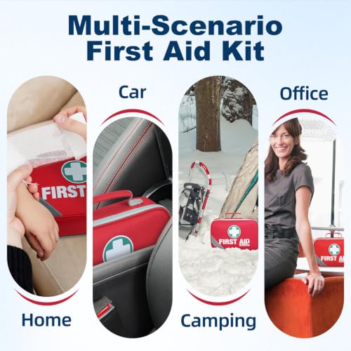 2-in-1 First Aid Kit (215 Piece Set) + 43 Piece Mini First Aid Kit -Includes Ice(Cold) Pack, Moleskin Pad and Emergency Blanket for Travel, Home, Office, Car, Workplace (27.95 Count)