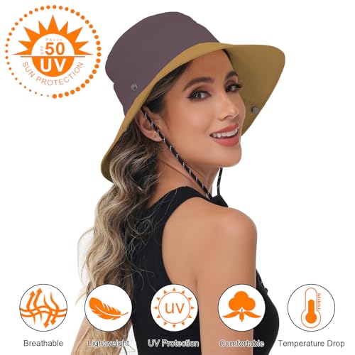 Sun Hats for Women Bucket Hat UV Protection Fishing Hat Wide Brim Safari Hats 2 in 1 Zip