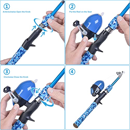 Kids Fishing Pole Set with Full Starter Kits 2 Set Portable Telescopic Fishing Rod and Spincast Reel Cambos with a Fishing Net and 2 Buckets for Boys Girls and Youth (2 Count)