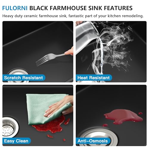 33"x20" Black Farmhouse Sink Workstation