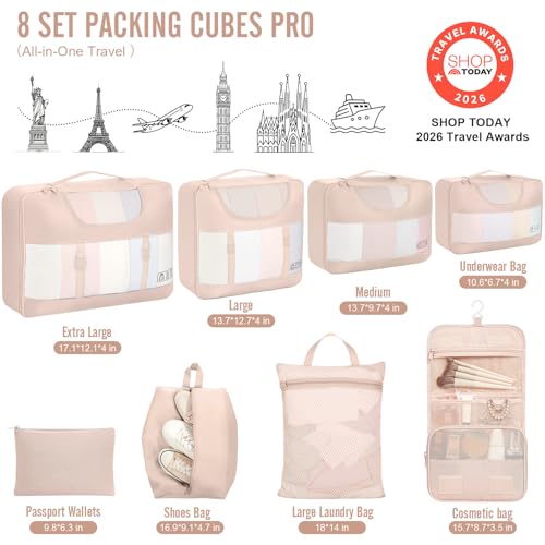 8 Set Packing Cubes for Travel Essentials (8 Count)