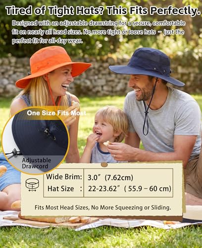Mens Sun Hat Wide Brim Bucket Hat UPF 50+ Sun Protection Hat for Outdoor Fishing Hunting Camping Beach Safari Navy Blue
